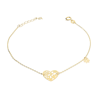Złota Bransoletka Ażurowe Serce i Kwiat pr. 585 - JubilerSezam.pl