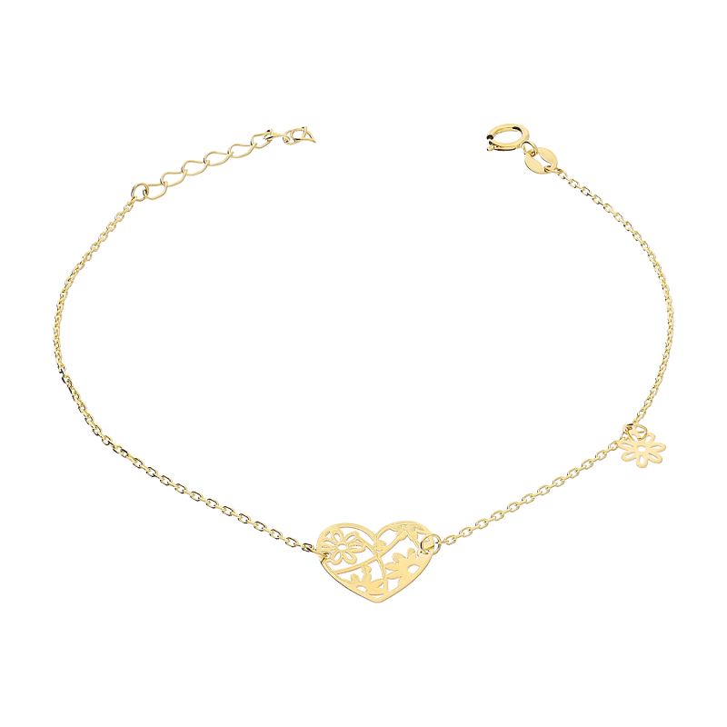 Złota Bransoletka Ażurowe Serce i Kwiat pr. 585 - JubilerSezam.pl