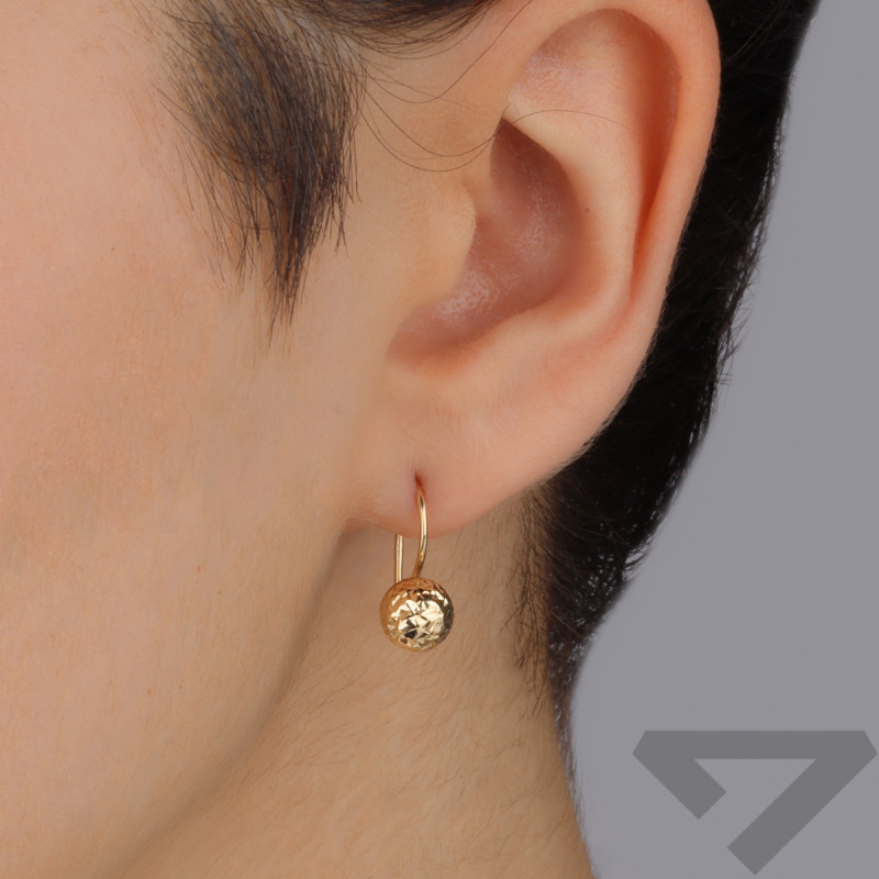 Kolczyki złote grawerowane kulki 7mm