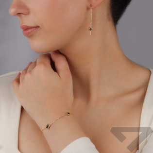 Kolczyki złote koniczyna z czarną emalią i kulkami bead/pałąk AR KR(X3-X5)FOR6EB1523-AC próba 375