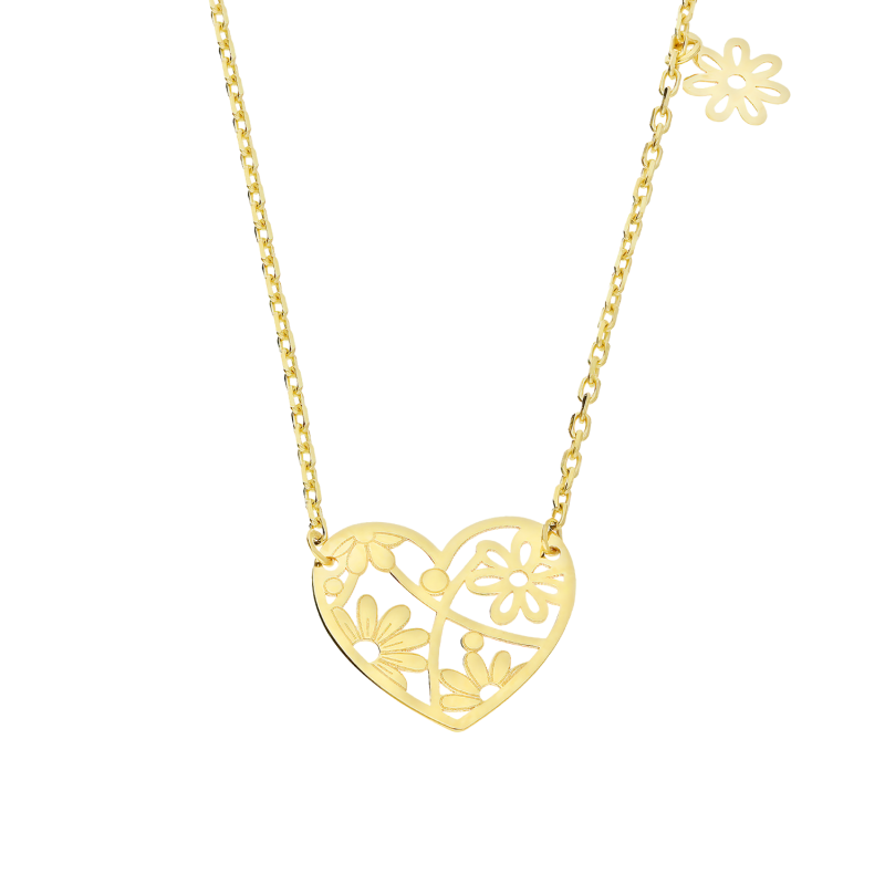 Złoty naszyjnik serce z kwiatami pr. 375 - JubilerSezam.pl