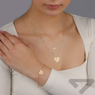 Złota Bransoletka Ażurowe Serce i Kwiat pr. 585 - JubilerSezam.pl