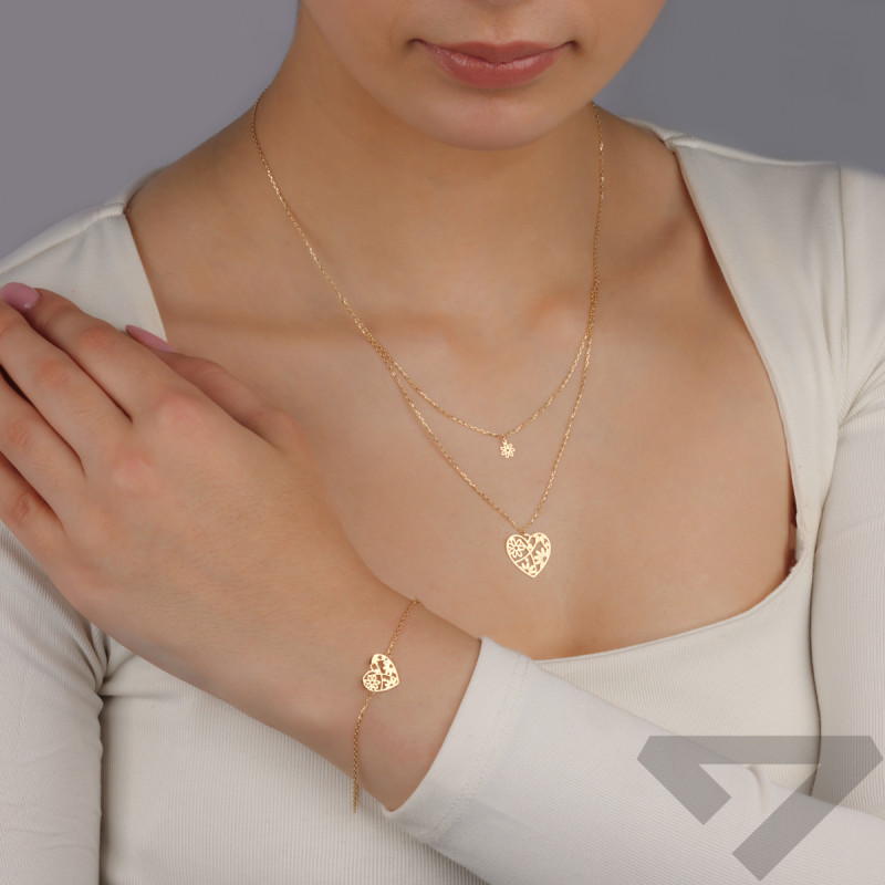 Bransoletka złota serce ornament na łańcuszku anker, próba 585