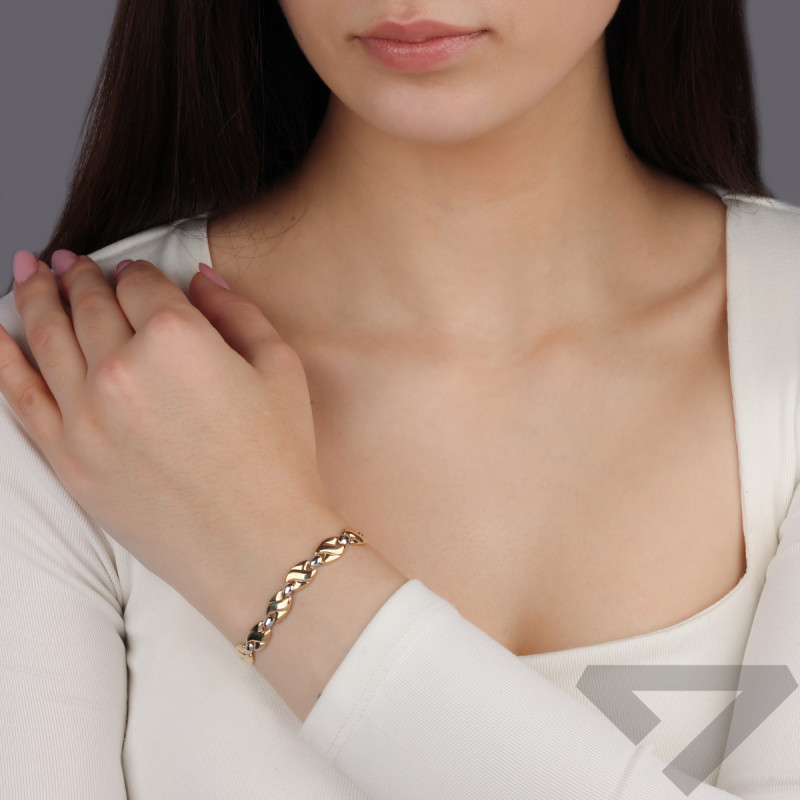 Bransoleta złota owale z falami i gładkie owale AR XXNSTB581383-IV-XL-YW próba 585