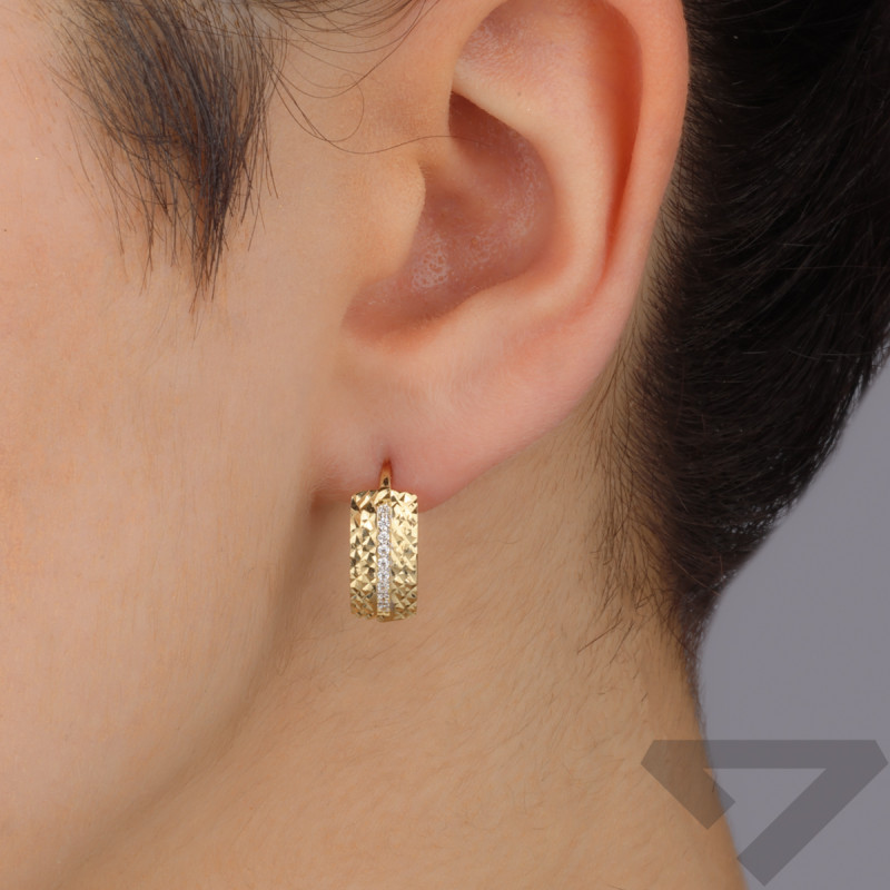 Złote kolczyki blaszki z cyrkoniami pr. 585 - JubilerSezam.pl