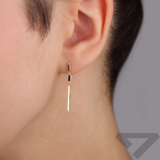 Kolczyki złote długie wiszące pałki z czarną cyrkonią próba Au 585