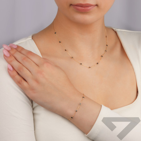 Bransoleta złota serca z czarnymi cyrkoniami/anker S3 EG-55512 próba 585