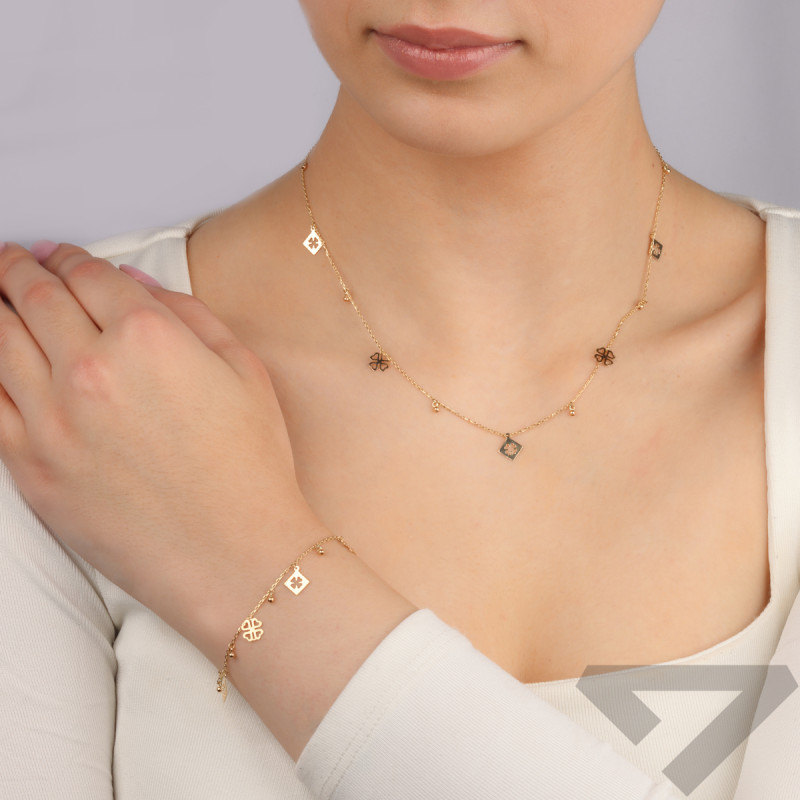 Bransoleta złota wiszące koniczyny i kulki/rolo AR X5FOR6B10182-IV próba 375