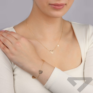 Naszyjnik złoty serce z kwiatami i wisząca stokrotka