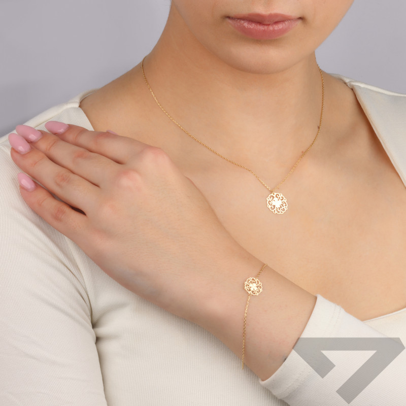 Bransoleta złota koniczyna z serc w ażurowym kole/anker AR VX4FOR6B10704-III-LS próba 585