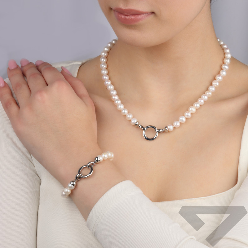 Naszyjnik z białymi perłami/koło A6 20479603-08