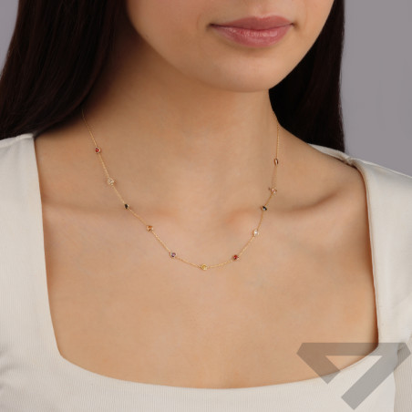 Naszyjnik złoty serca z kolorowymi cyrkoniami/anker S3 EG-5553 próba 375