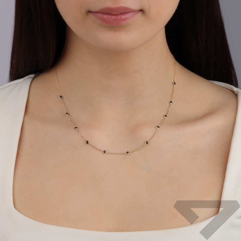 Złoty naszyjnik kwadraty z cyrkoniami pr. 375 - JubilerSezam.pl