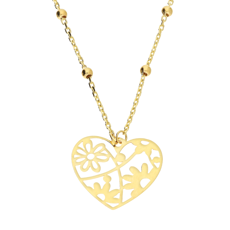 Złoty Naszyjnik Serce Ażurowe Kwiaty pr. 585 - JubilerSezam.pl