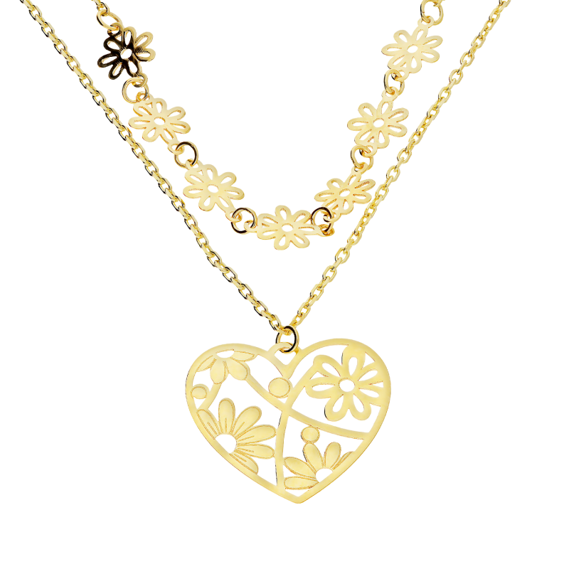 Naszyjnik złoty ażurowe serce z kwiatami i rząd kwiatków/2x anker AR VX5FOR6N10712-LS próba 585