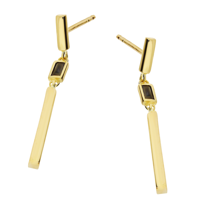 Kolczyki złote długie wiszące pałki z czarną cyrkonią próba Au 585