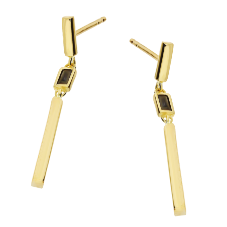 Kolczyki złote długie wiszące pałki z czarną cyrkonią próba Au 585