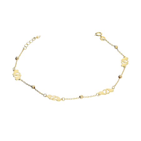 Bransoleta złota splecione serca i grawerowane kulki