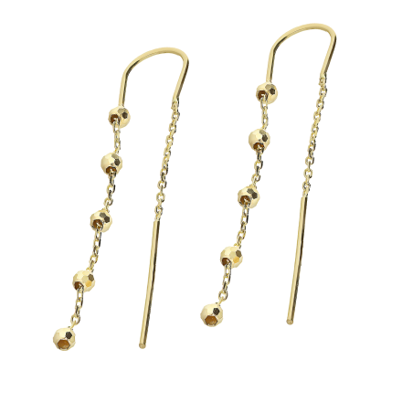 Kolczyki złote wiszące przeciągane grawerowane kulki na ankerze