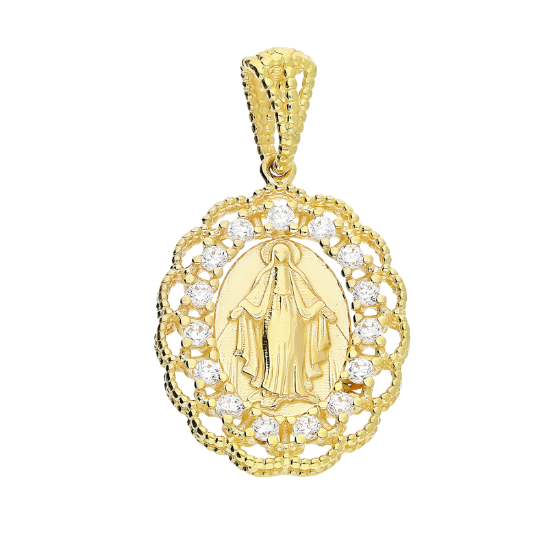 Złoty Medalik Niepokalana z Cyrkoniami pr. 585 - JubilerSezam.pl