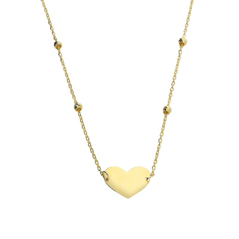 Naszyjnik złoty gładkie serce i grawerowane kulki/rolo LP 14U34-47FON0005-YW próba 585