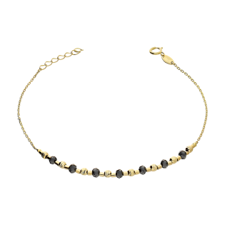 Złota Bransoletka z Onyksem i Grawerowanymi Kulkami pr. 585 - JubilerSezam.pl