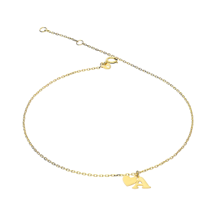 Bransoleta złota na nogę z literką A i serduszkiem AR VX4FOR6B10721-1-A-noga próba 375