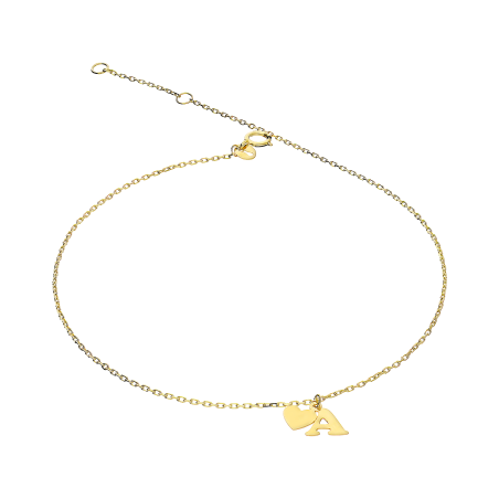 Bransoleta złota na nogę z literką A i serduszkiem AR VX4FOR6B10721-1-A-noga próba 375