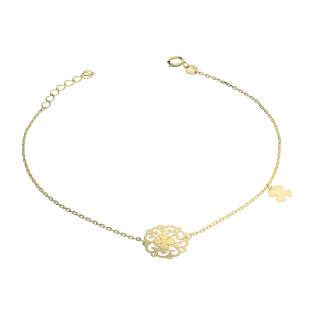 Bransoleta złota ażurowa koniczyna i gładka koniczynka/anker AR VX5FOR6B10695-II-LS próba 375