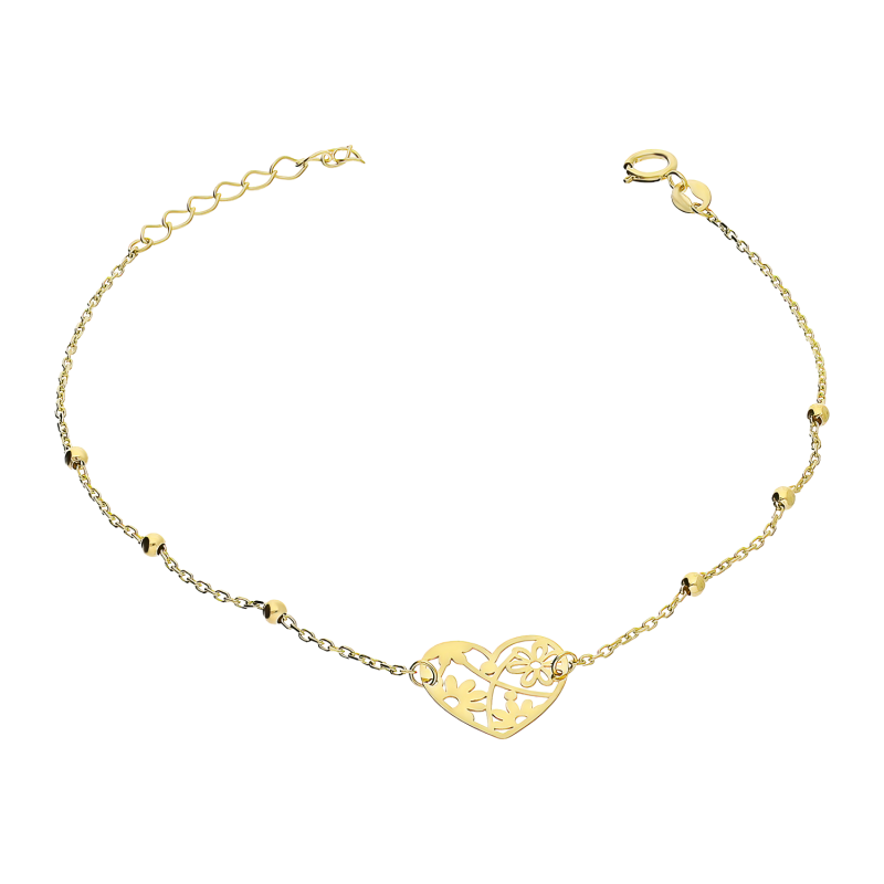 Bransoleta złota ażurowe serce z kwiatkami i kulki/anker AR VX5FOR6B10700-IV-LS próba 585