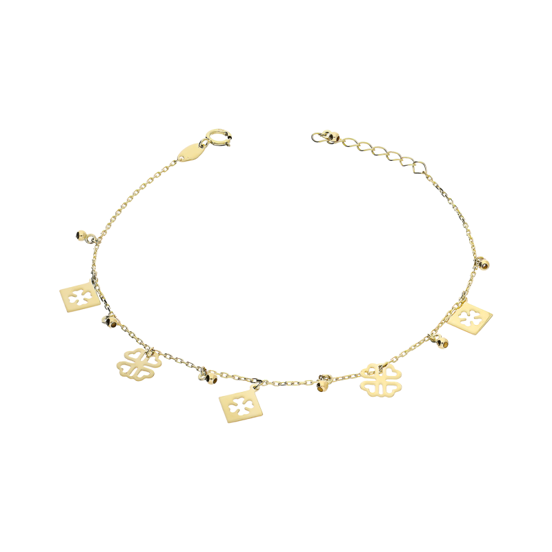 Bransoleta złota wiszące koniczyny i kulki/rolo AR X5FOR6B10182-IV próba 375