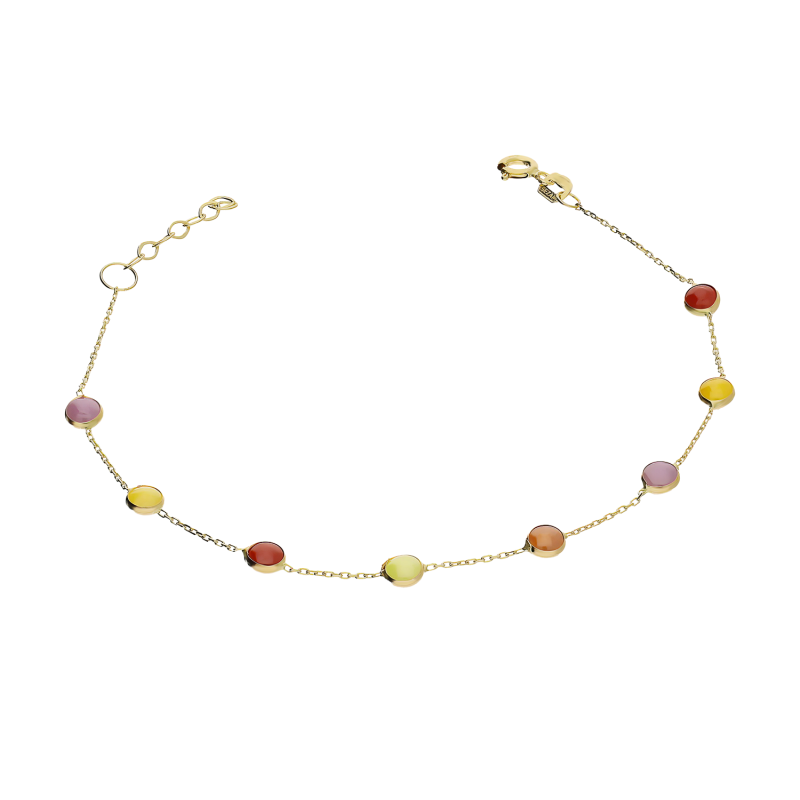 Bransoleta złota z kolorowymi kamieniami jubilerskimi/anker S3 EG-55519 próba 585