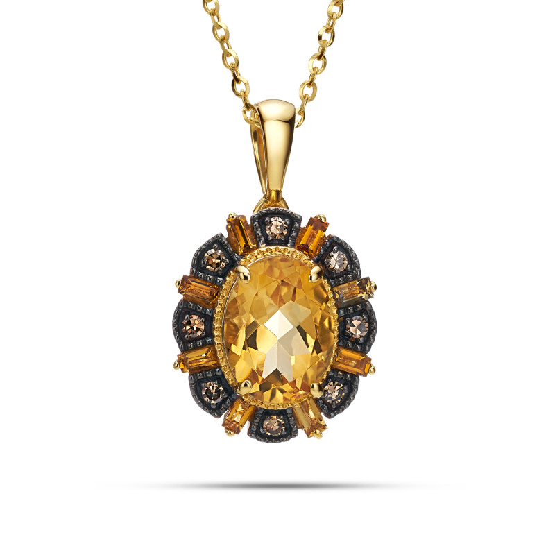 Wisiorek złoty z cytrynem i diamentami LC R14535-16453 CTY owal Markiza