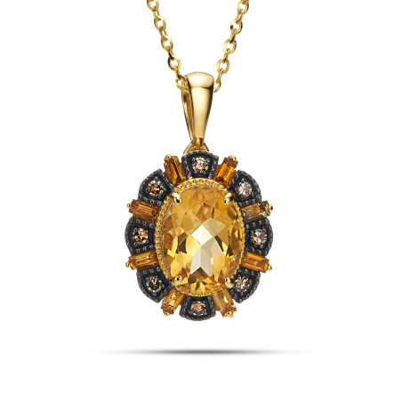 Wisiorek złoty z cytrynem i diamentami LC R14535-16453 CTY owal Markiza