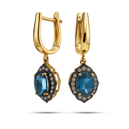 Kolczyki złote z Topazem i Szampańskimi diamentami LC R14536-16454 LBTY owal Markiza