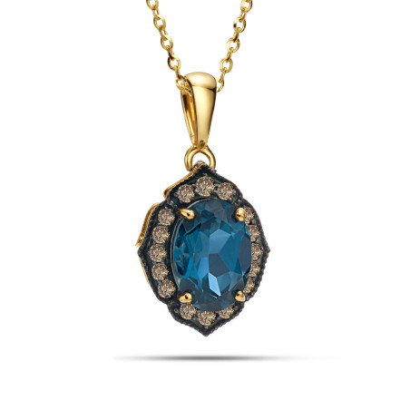 Zawieszka złota z Topazem i szampańskimi diamentami LC R14536-16454 LBTY owal Markiza