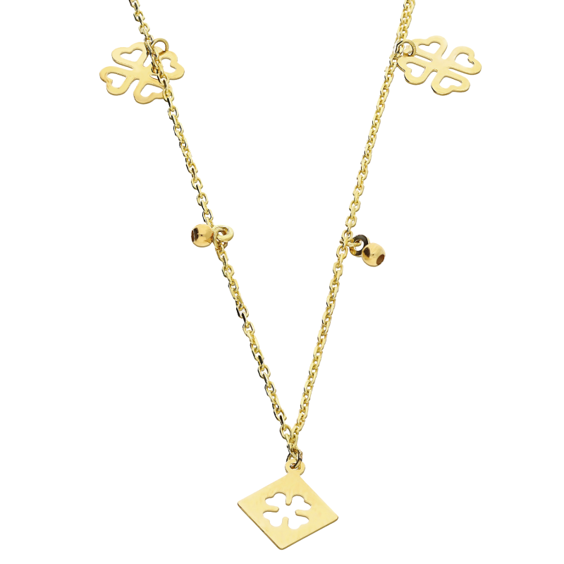 Naszyjnik złoty wiszące koniczynki i kulki/rolo AR X5FOR6NB10182-IV próba 375