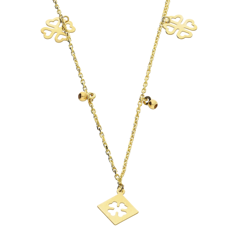 Naszyjnik złoty wiszące koniczynki i kulki/rolo AR X5FOR6NB10182-IV próba 375