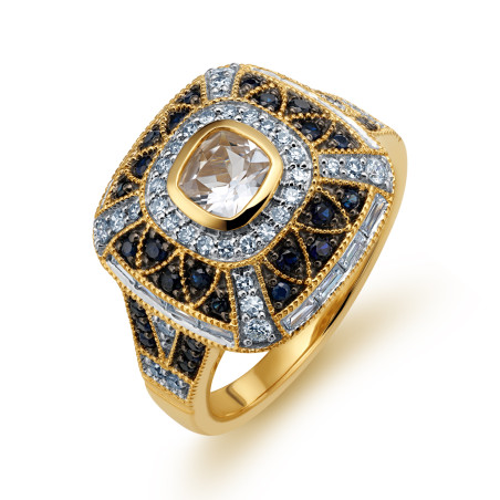 Pierścionek zaręczynowy z białym Topazem, szafirami i diamentami LC R54302 SAPWTOPY