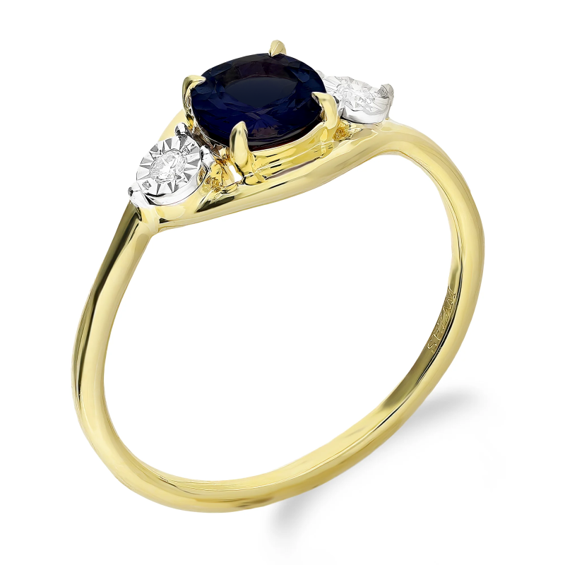 Pierścionek zaręczynowy z szafirem i białymi diamentami LC 20189-6474-7738 SAP round Mgic