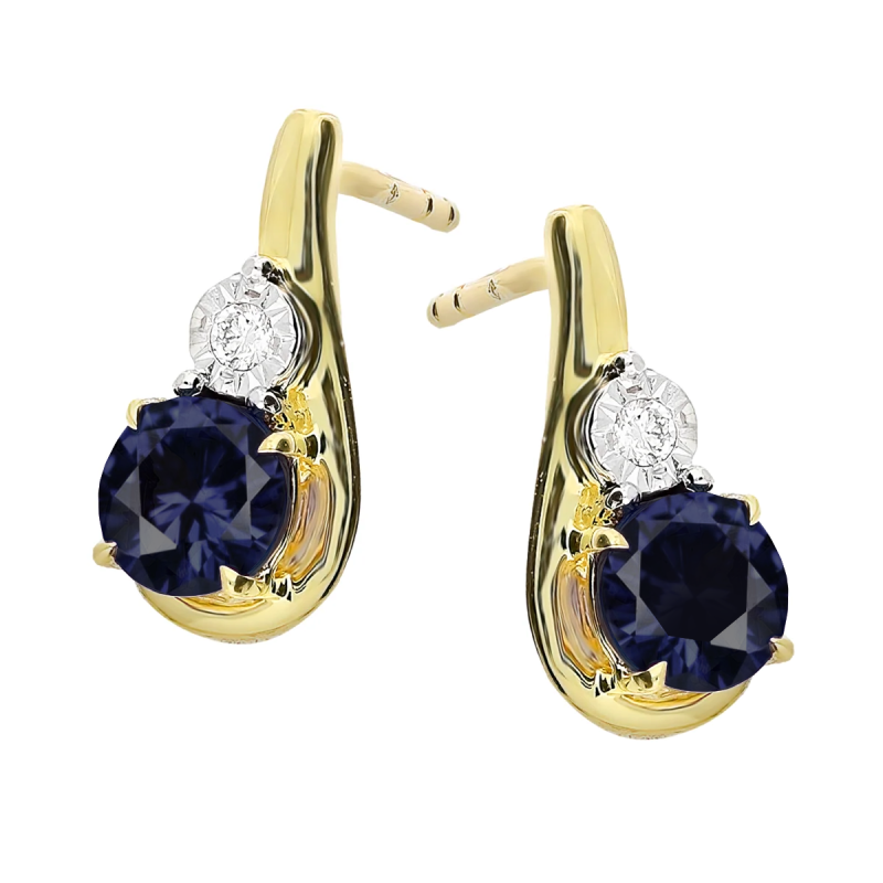 Złote kolczyki z szafirem i diamentami pr. 585 - JubilerSezam.pl