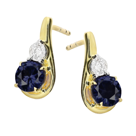 Kolczyki złote szafir i białe diamenty/sztyft LC 20189-6474-7738 SAP round Mgic próba 585