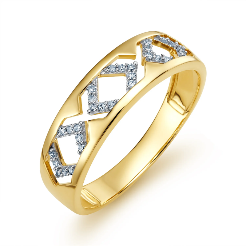 Pierścionek złoty ażurowa szyna X z diamentami LC JR10421 Y próba 585