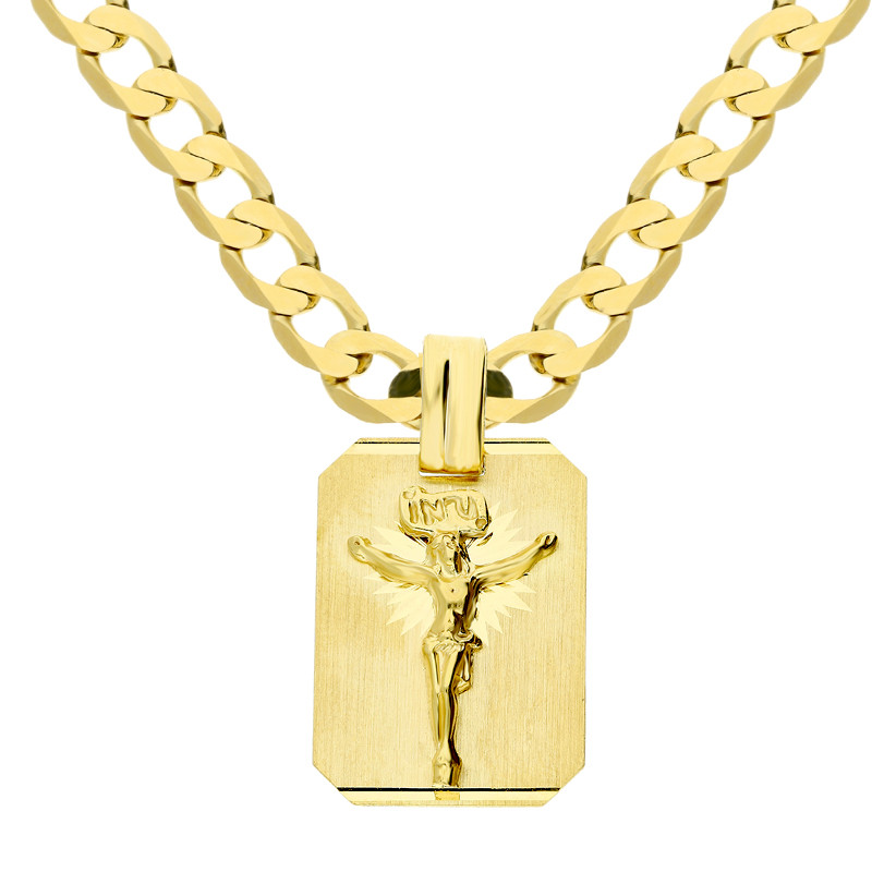 Złoty medalik blaszka Pan Jezus z dopasowanym łańcuszkiem ZE M-0638+GAXPDE 0+1 140 próba 585
