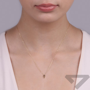 Naszyjnik złoty krzyżyk z czarnymi cyrkoniami na łańcuszku anker