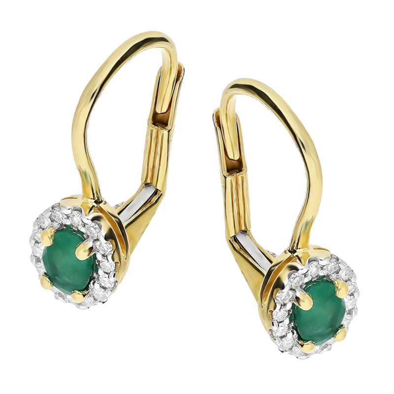 Kolczyki złote owalny szmaragd z białymi diamentami/big.zam. AW 19501 Y-EM owal Markiza próba 585