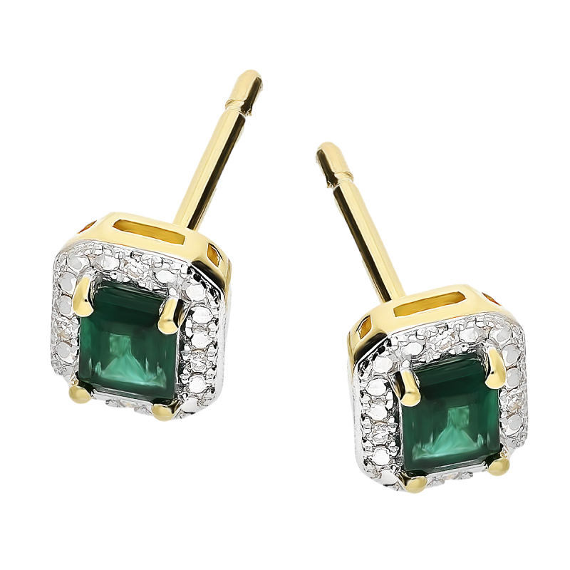 Kolczyki złote prostokątny szmaragd i diamenty/ang.zap. AW 69346 Y-EM prostokąt Markiza próba 585