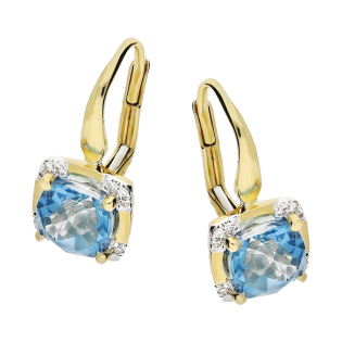 Kolczyki złote fasetowany topaz i białe diamenty/big.zam. AW 81547 Y-TO sq 4ł faseta próba 585