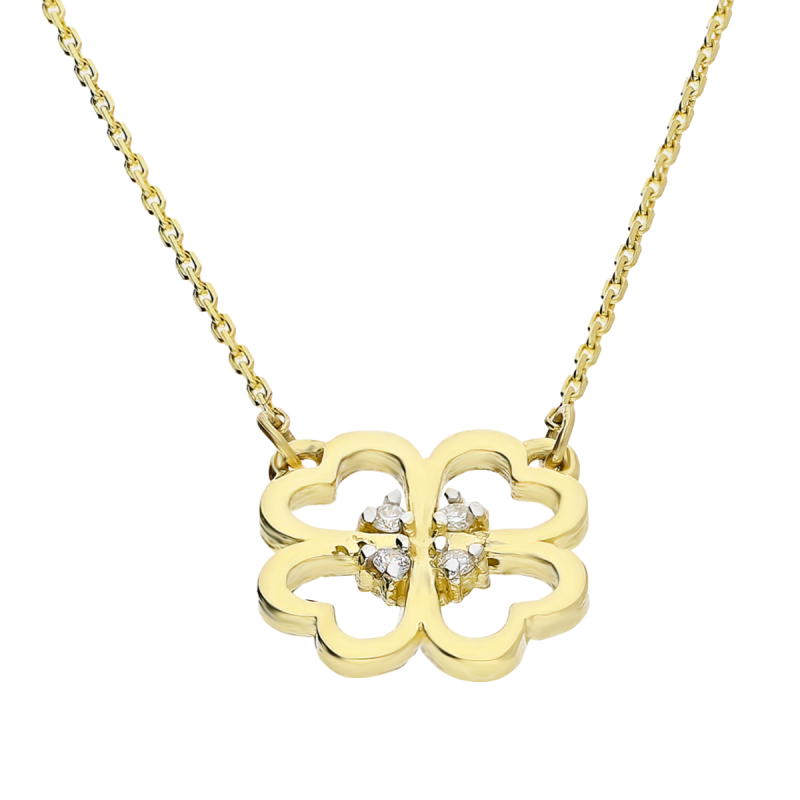 Naszyjnik złoty  koniczyna ramka z diamentami 0,02ct ramka/rolo BE CK-008 próba 585