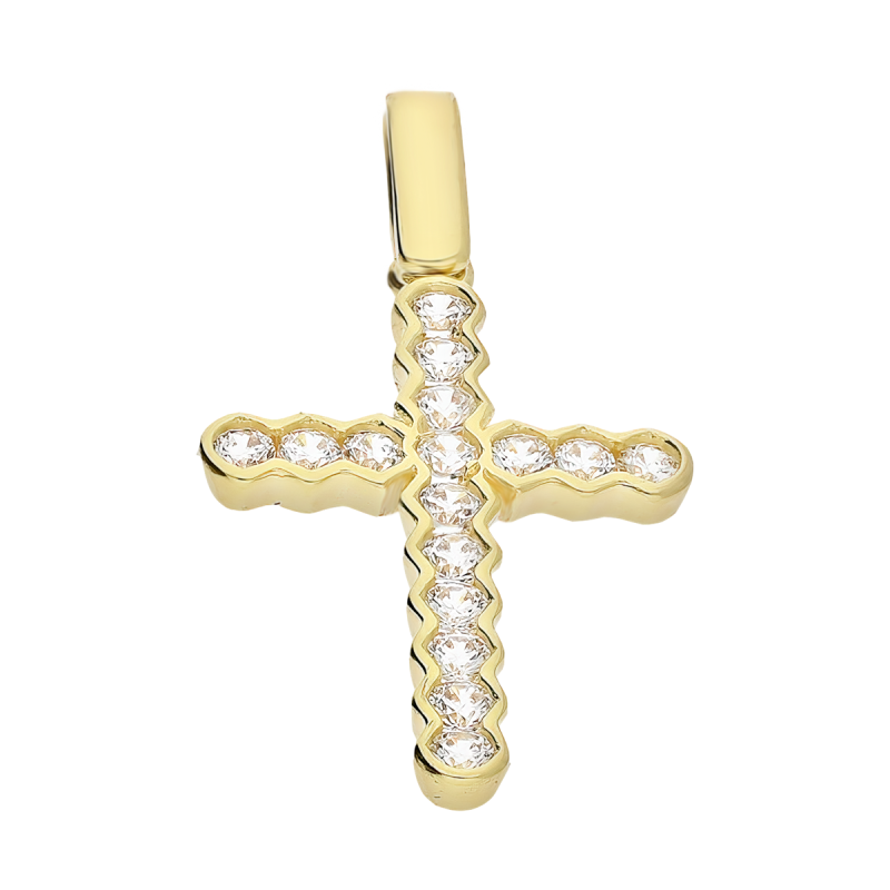 Krzyżyk złoty z rzędem białych cyrkonii w okrągłych oprawach CB 96-H031-CR próba 585